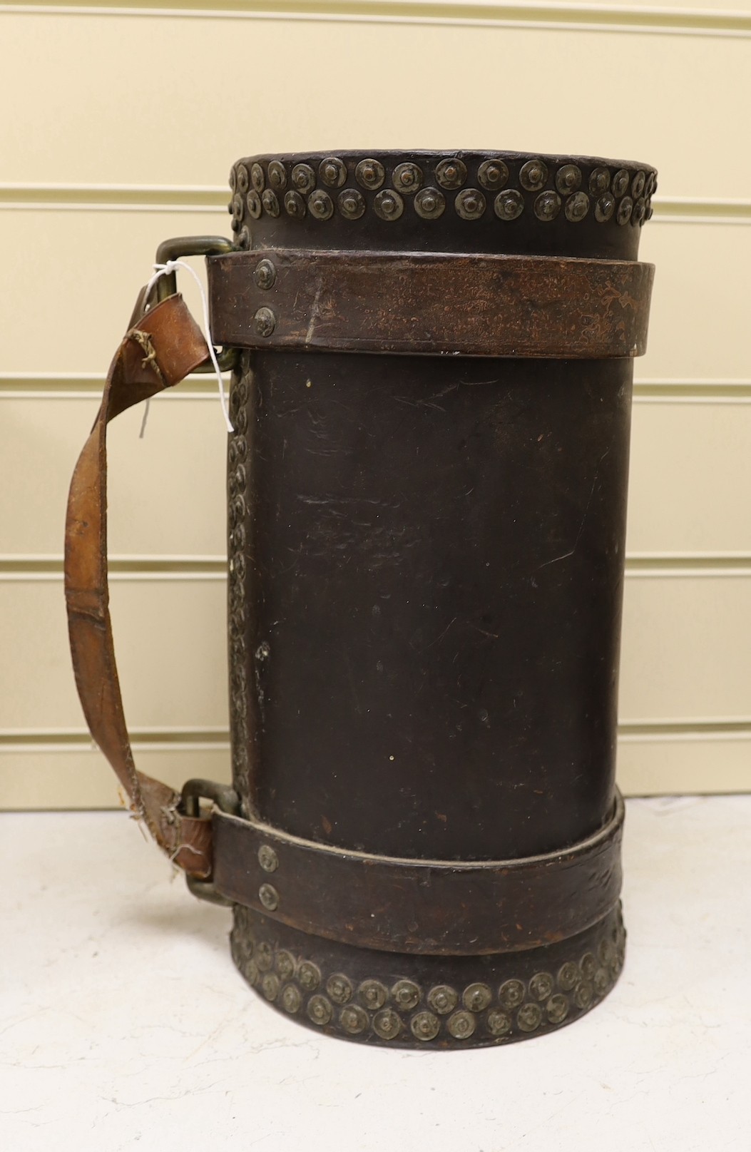 A leather shell carrier, 36cm tall